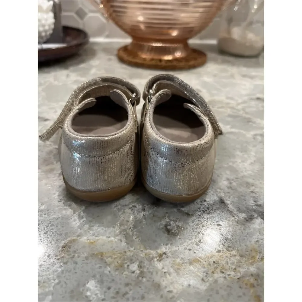 See Kai Run Toddler Girls Sz 6 Mary Jane Kids Silver Metallic Embroidered Daisy